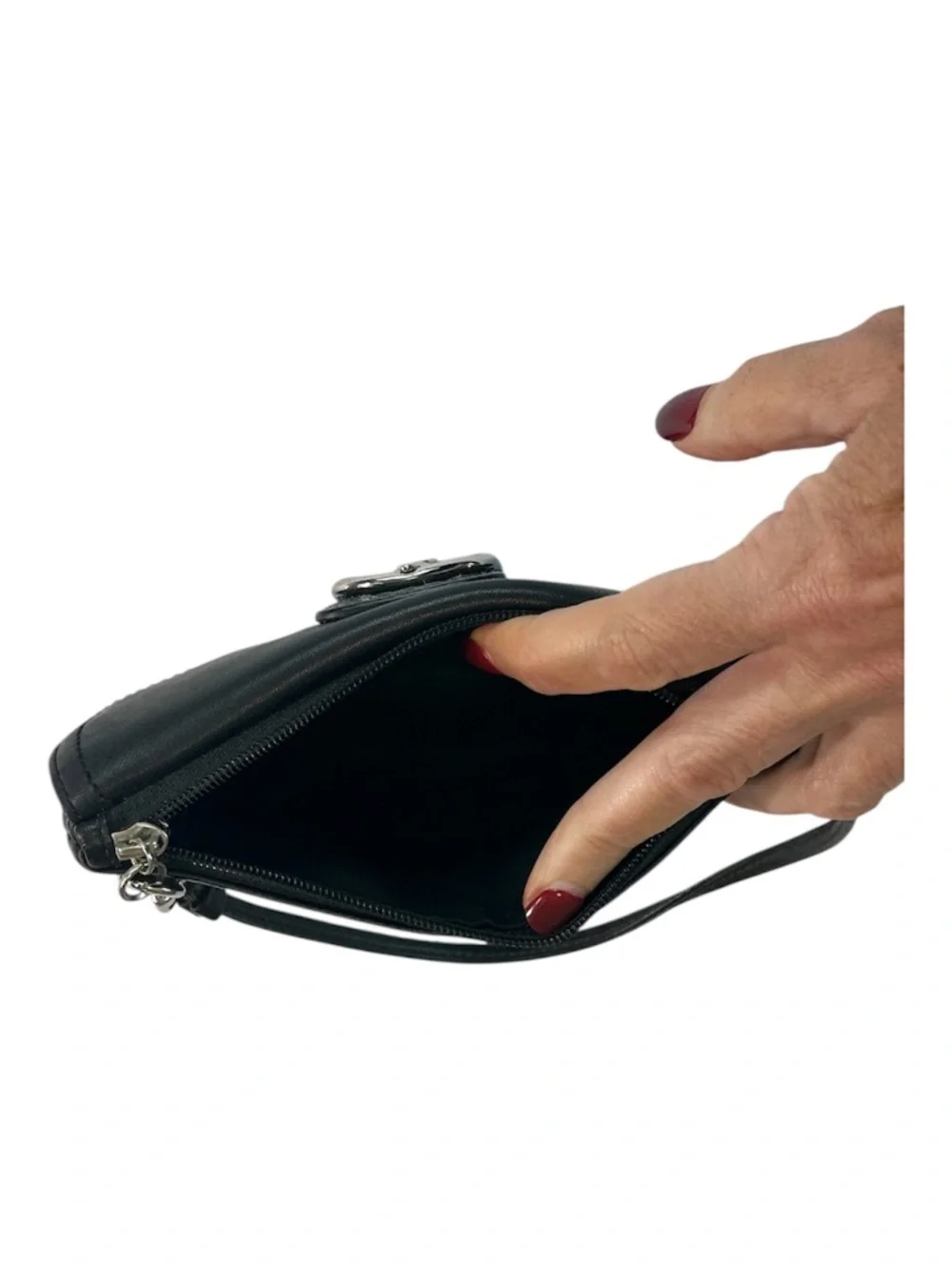 Coach Black Leather Wristlet Clutch with Silver Buckle Excellent Condition